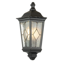 Happy Homewares Traditional Black Half Lantern Outdoor Wall Lamp With Cathedral Textured Glass - thumbnail 4