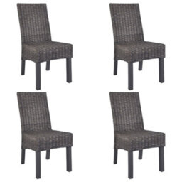 Berkfield Dining Chairs 4 Pcs Brown Kubu Rattan And Mango Wood