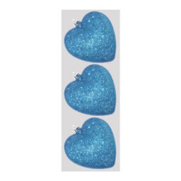 Davies Products Glitter Hearts Bauble (Pack Of 3) Kingfisher Blue (9Cm)