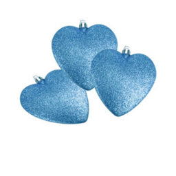 Davies Products Glitter Hearts Bauble (Pack Of 3) Kingfisher Blue (9Cm) - thumbnail 2