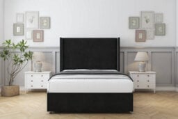 "Comfort Madrid Black Plush Divan Bed Set No Drawers - 54"" Wingback 2'6 Small Single" - thumbnail 1