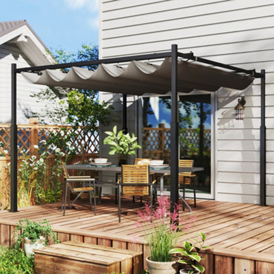 Outsunny 3 X 3(M) Pergola With Retractable Roof, 80mm Metal Column, Grey - image 1