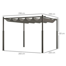 Outsunny 3 X 3(M) Pergola With Retractable Roof, 80mm Metal Column, Grey - thumbnail 3