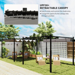 Outsunny 3 X 3(M) Pergola With Retractable Roof, 80mm Metal Column, Grey - thumbnail 4
