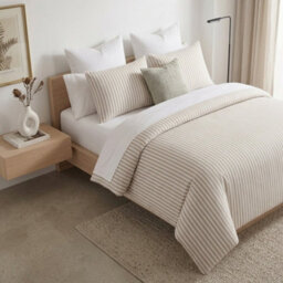 Stripe Duvet Cover Set Soft Microfibre Bedding With Matching Pillowcase(S), Breathable Easy Care Hotel Style Bed Linen (Natural) - thumbnail 6
