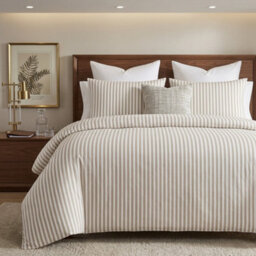 Stripe Duvet Cover Set Soft Microfibre Bedding With Matching Pillowcase(S), Breathable Easy Care Hotel Style Bed Linen (Natural) - thumbnail 2