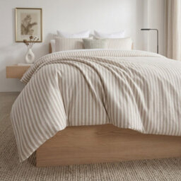 Stripe Duvet Cover Set Soft Microfibre Bedding With Matching Pillowcase(S), Breathable Easy Care Hotel Style Bed Linen (Natural) - thumbnail 3