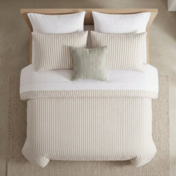 Stripe Duvet Cover Set Soft Microfibre Bedding With Matching Pillowcase(S), Breathable Easy Care Hotel Style Bed Linen (Natural) - thumbnail 8