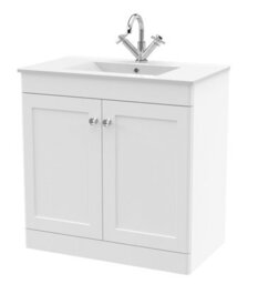 Balterley Swynnerton Traditional 2 Door Floor Standing Vanity Unit With Basin, Satin White, 800mm - thumbnail 1