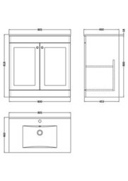 Balterley Swynnerton Traditional 2 Door Floor Standing Vanity Unit With Basin, Satin White, 800mm - thumbnail 2
