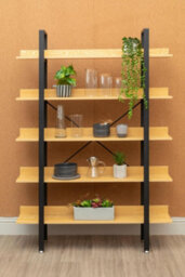 Orsina 5 Tier Light Yellow Shelves & Black Frame Shelf Unit,bookcase Shelving,display Unit With Wooden Shelves - thumbnail 5