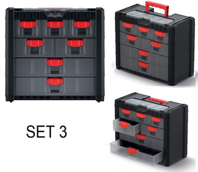 B2C Parts Storage Organiser With Drawers Compartment Cabinet Screws Carry Tool Box Set 3 - image 1