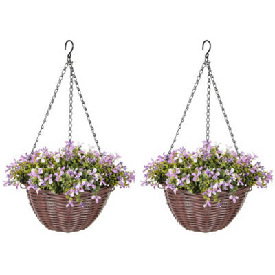 Wyld Haus Fito Set Of 2 Purple Artificial Hanging Flower Baskets, 35Cm Stainless Metal - image 1