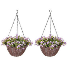 Wyld Haus Fito Set Of 2 Purple Artificial Hanging Flower Baskets, 35Cm Stainless Metal - thumbnail 1