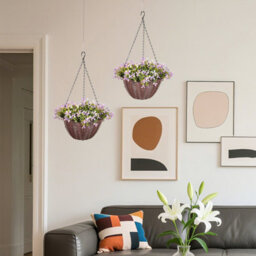 Wyld Haus Fito Set Of 2 Purple Artificial Hanging Flower Baskets, 35Cm Stainless Metal - thumbnail 9