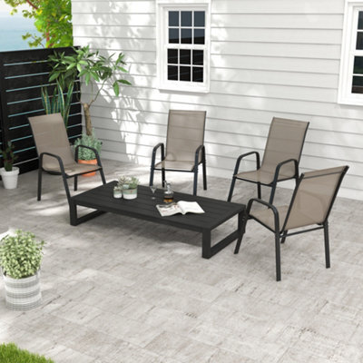 Outsunny Set Of 4 Garden Dining Chair Set Outdoor W/ High Back, Grey - image 1