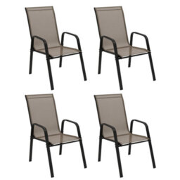 Outsunny Set Of 4 Garden Dining Chair Set Outdoor W/ High Back, Grey - thumbnail 2
