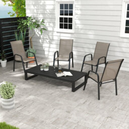 Outsunny Set Of 4 Garden Dining Chair Set Outdoor W/ High Back, Grey - thumbnail 1