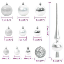 Vidaxl Christmas Bauble Set With 150 Leds 61 Pcs Silver Plastic - thumbnail 3