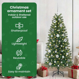 Vidaxl Christmas Bauble Set With 150 Leds 61 Pcs Silver Plastic - thumbnail 7