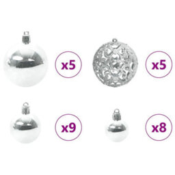 Vidaxl Christmas Bauble Set With 150 Leds 61 Pcs Silver Plastic - thumbnail 5
