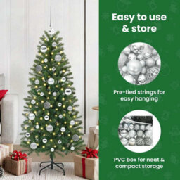 Vidaxl Christmas Bauble Set With 150 Leds 61 Pcs Silver Plastic - thumbnail 9