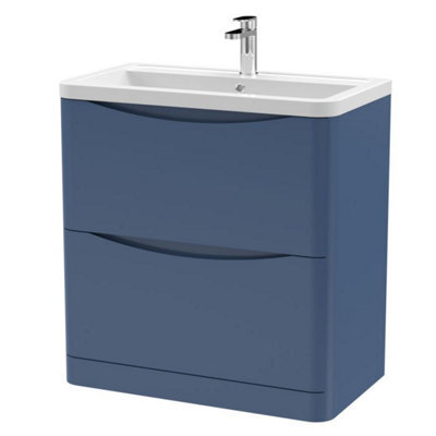 Dezine Thames 800mm 2 Drawer Satin Blue Floor Standing Vanity Unit - image 1