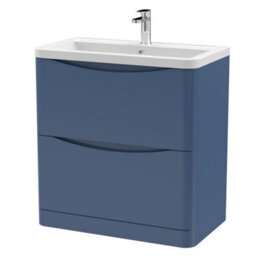 Dezine Thames 800mm 2 Drawer Satin Blue Floor Standing Vanity Unit