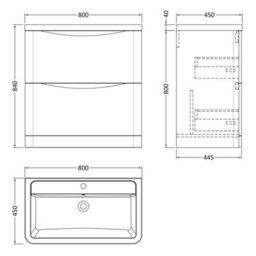 Dezine Thames 800mm 2 Drawer Satin Blue Floor Standing Vanity Unit - thumbnail 2
