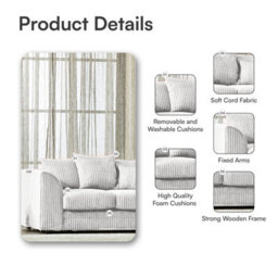BlissFurniture Ltd Bliss Furniture Cream Jumbo Cord 2 Seater Sofa Compact Size With Scatter Back Cushions - thumbnail 3