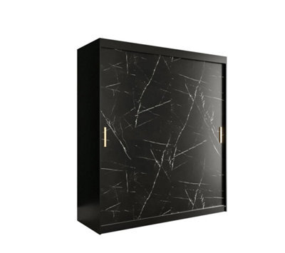 Arte Elegant Black Geneva T Sliding Door Wardrobe W1800mm H2000mm D620mm - Ample Storage, Gold Metal Handles, Sleek Design - image 1