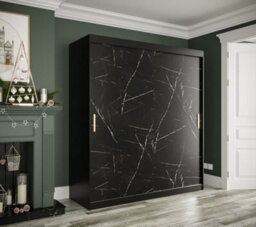 Arte Elegant Black Geneva T Sliding Door Wardrobe W1800mm H2000mm D620mm - Ample Storage, Gold Metal Handles, Sleek Design - thumbnail 2