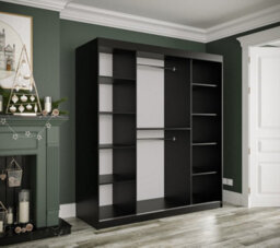 Arte Elegant Black Geneva T Sliding Door Wardrobe W1800mm H2000mm D620mm - Ample Storage, Gold Metal Handles, Sleek Design - thumbnail 3