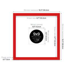 "9X9"" Red Picture Frame - 9X9"" Square Frame With 5X5"" Mount For 9X9""/5X5"" Pictures Vintage Style Thin Edge, 1 Pack" - thumbnail 2