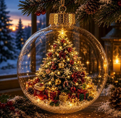Amorly Led Light Up Christmas Globe Ornament, Clear Hanging Ball Bauble With Inner Scene, Christmas Tree Home Holiday Decoration - image 1