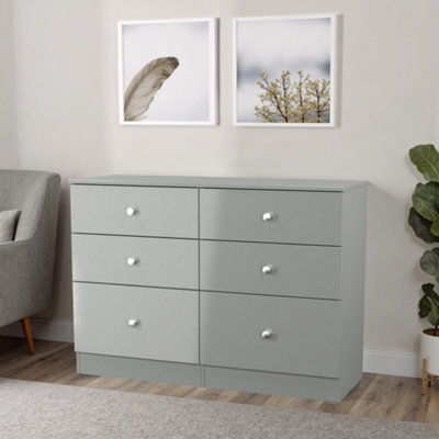 Yarmouth Ready Assembled Matt Grey No Effect 6 Drawer Chest (H)785mm (W)1100mm (D)390mm - image 1