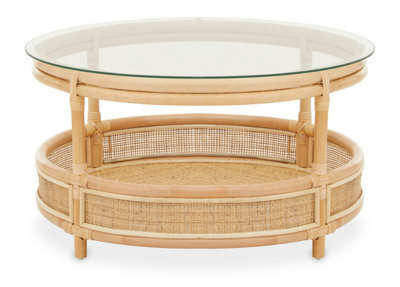 Orsina Elegant Rattan Coffee Table With Glass Top, Round Cane Furniture, Sturdy Outdoor Table, Stable Coffee Table - image 1