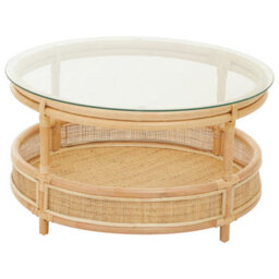 Orsina Elegant Rattan Coffee Table With Glass Top, Round Cane Furniture, Sturdy Outdoor Table, Stable Coffee Table - thumbnail 2