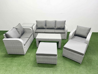 Fimous Pe Wicker 8 Seater Outdoor Rattan Furniture Sofa Sets Coffee Table Reclining Chair Loveseat Sofa  Side Table - image 1