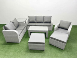 Fimous Pe Wicker 8 Seater Outdoor Rattan Furniture Sofa Sets Coffee Table Reclining Chair Loveseat Sofa  Side Table - thumbnail 1