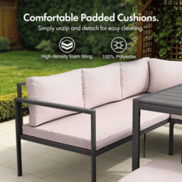 Vonhaus Garden Furniture Set, 7 Seater Outdoor Dining Set With Corner Sofa, Table & Stool, Removable Cushions & Steel Frame, Aruba - thumbnail 4