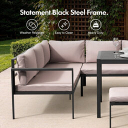 Vonhaus Garden Furniture Set, 7 Seater Outdoor Dining Set With Corner Sofa, Table & Stool, Removable Cushions & Steel Frame, Aruba - thumbnail 7