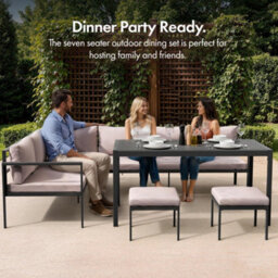 Vonhaus Garden Furniture Set, 7 Seater Outdoor Dining Set With Corner Sofa, Table & Stool, Removable Cushions & Steel Frame, Aruba - thumbnail 3