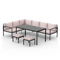 Vonhaus Garden Furniture Set, 7 Seater Outdoor Dining Set With Corner Sofa, Table & Stool, Removable Cushions & Steel Frame, Aruba
