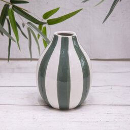 Striped Pink Green & White Ceramic Vase (16701) - Green