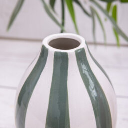 Striped Pink Green & White Ceramic Vase (16701) - Green - thumbnail 2