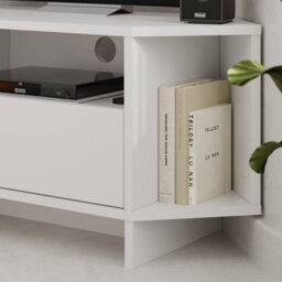 Decortie Modern Viva Corner Tv Unit Shelf Up To 36 Inch Tvs Push To Open Storage Cabinet, 3 Open Shelf 95.7(W)Cm White - thumbnail 6