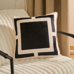 Ohs 2 X Square Print Matte Velvet Decorative Cushion Covers, Black - thumbnail 1
