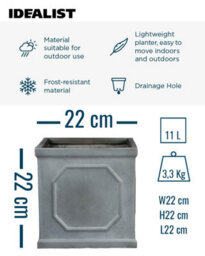 Idealist™ 22Cm Planter, Grey Reinforced Stone Chelsea Planter Box, Square Small Garden Planter, Faux Lead Outdoor Plant Pot - thumbnail 6