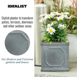 Idealist™ 22Cm Planter, Grey Reinforced Stone Chelsea Planter Box, Square Small Garden Planter, Faux Lead Outdoor Plant Pot - thumbnail 5